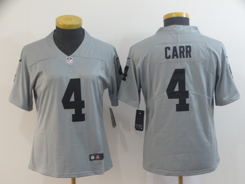 women Oakland Raiders #4 Carr 2019 Vapor Untouchable Nike Gray Inverted Legend NFL Jerseys->women nfl jersey->Women Jersey